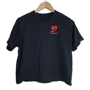 Nike Shirt Women's Large Cropped Peace Sign‎ Ying Yang Graphic Tee Black